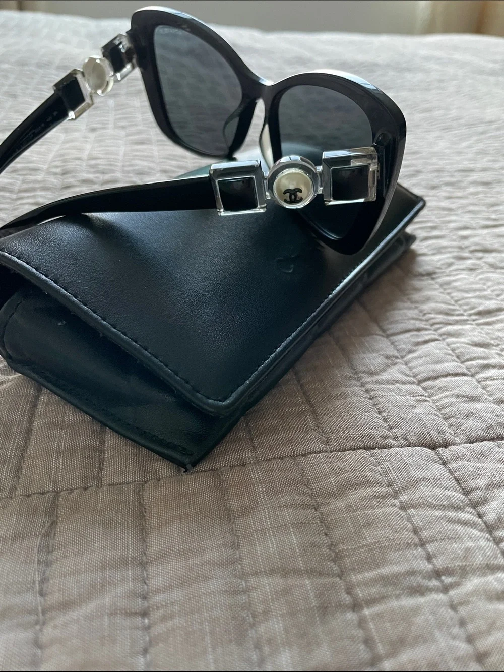 CHANEL Authentic Black Cat-Eye Sunglasses with Silver Hardware